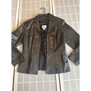 Vintage Vakko Notched Lapel Lined Tailored Blazer 100% Leather EUC Sz. L Black